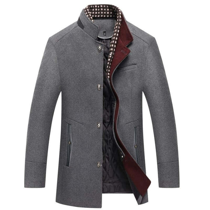 Men's Slim-Fit Wool-Feel Overcoat Detachable Collar Mens Jacket