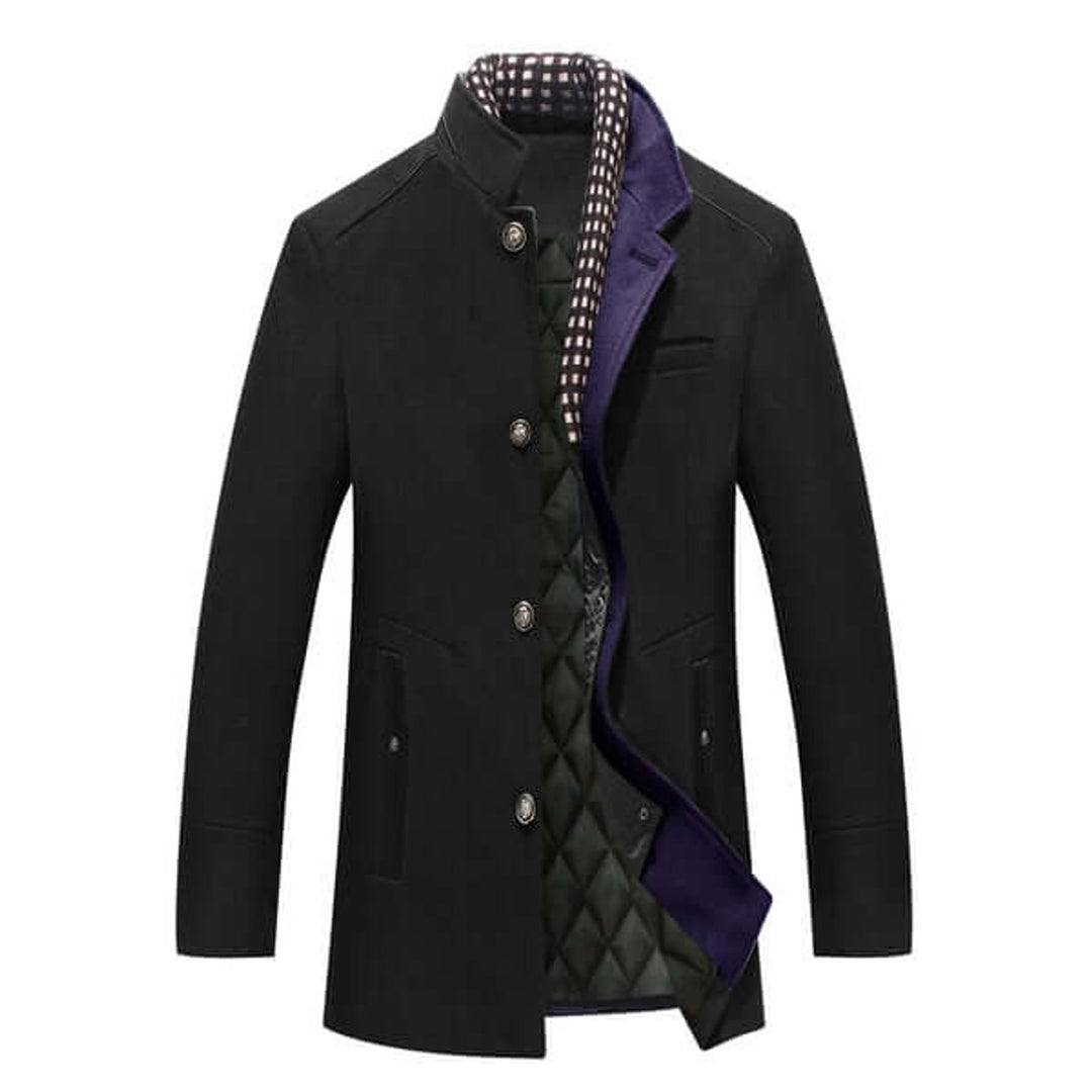 Men's Slim-Fit Wool-Feel Overcoat Detachable Collar Mens Jacket