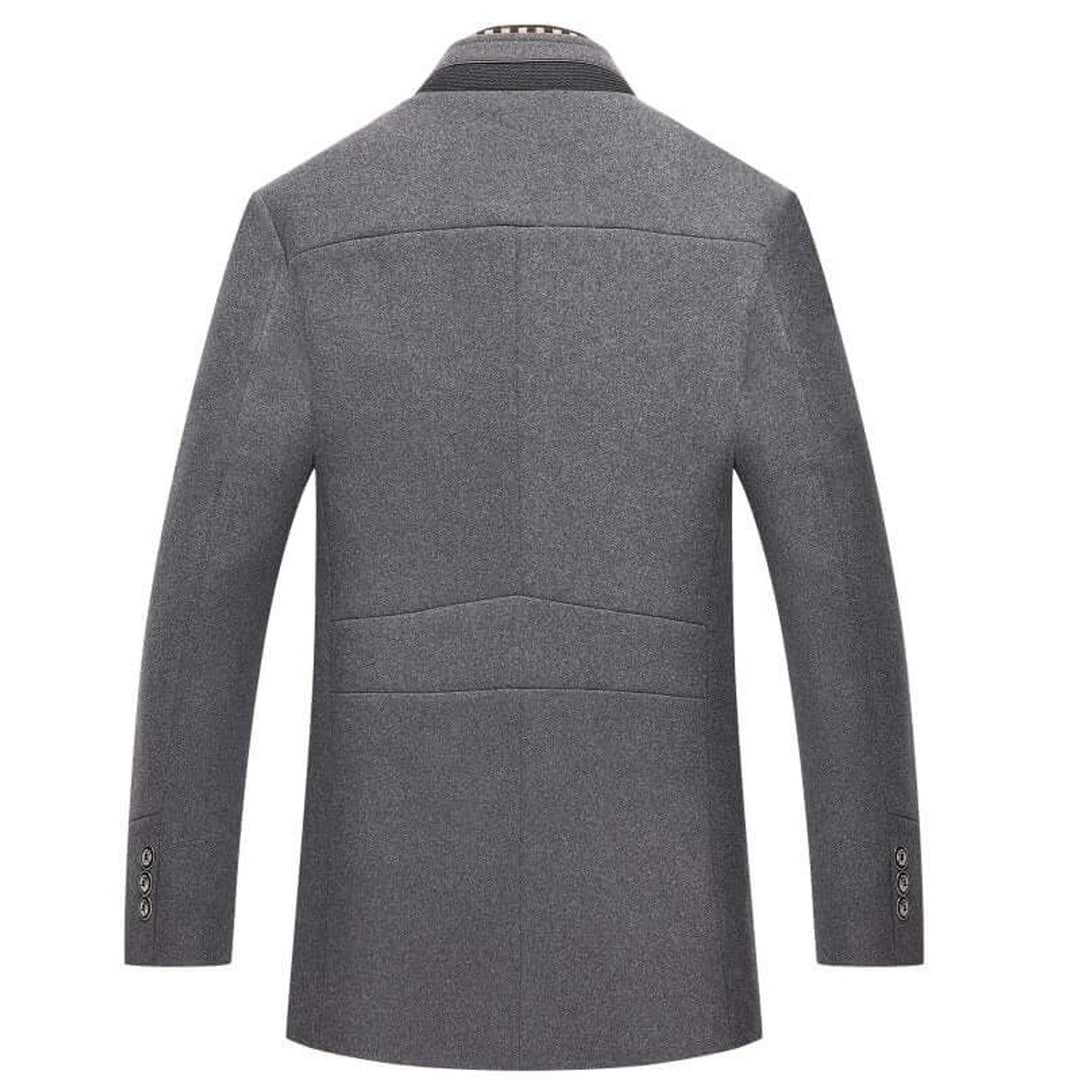 Men's Slim-Fit Wool-Feel Overcoat Detachable Collar Mens Jacket
