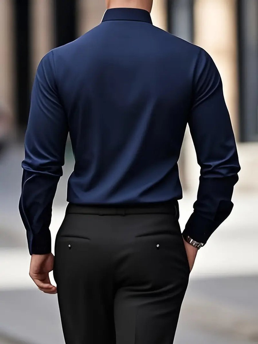 Men's Slim-Fit Wrinkle-Resistant Long-Sleeve Business Shirt