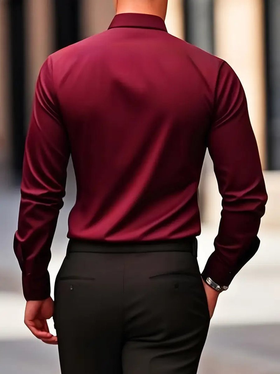 Men's Slim-Fit Wrinkle-Resistant Long-Sleeve Business Shirt