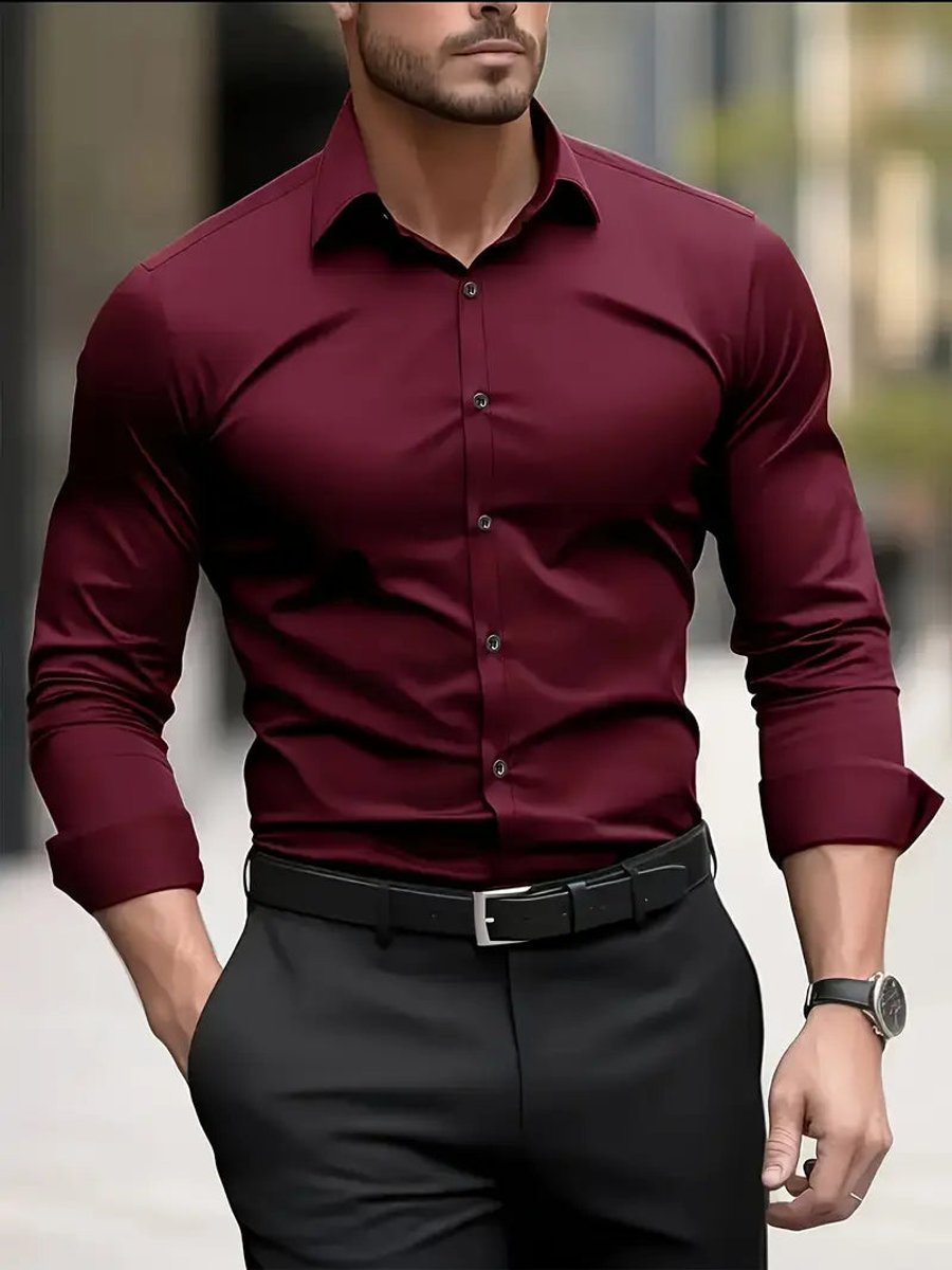 Men's Slim-Fit Wrinkle-Resistant Long-Sleeve Business Shirt