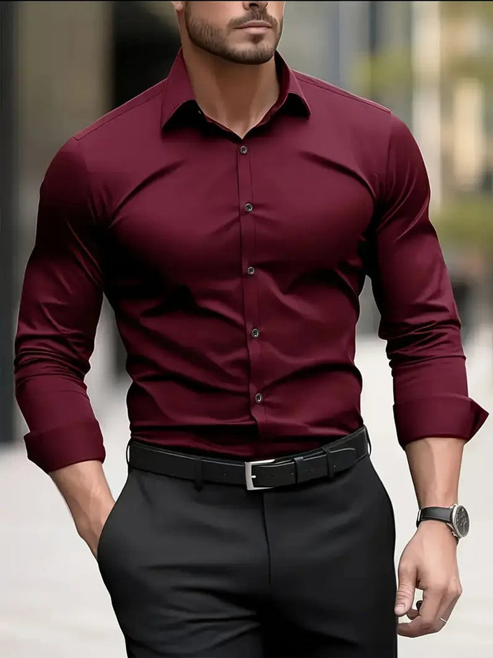 Men's Slim-Fit Wrinkle-Resistant Long-Sleeve Business Shirt