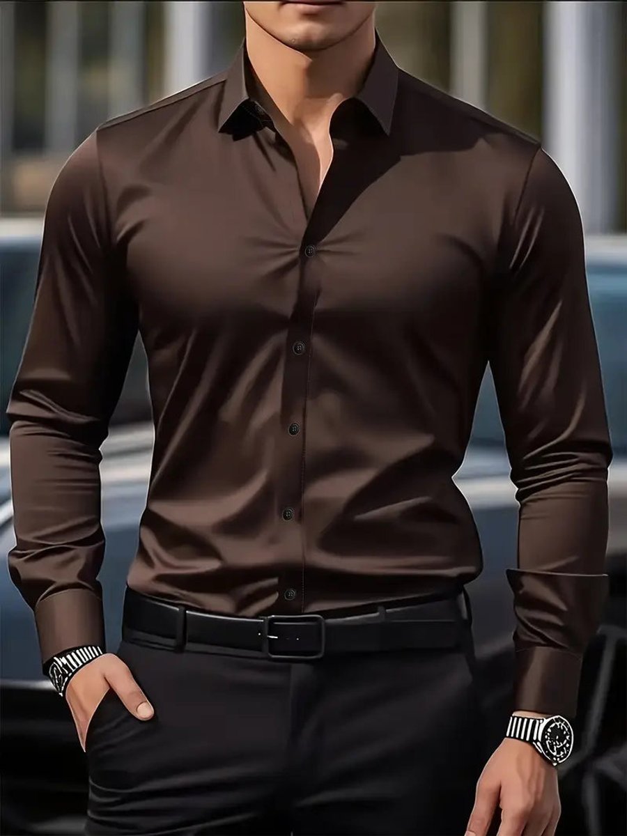 Men's Slim-Fit Wrinkle-Resistant Long-Sleeve Business Shirt