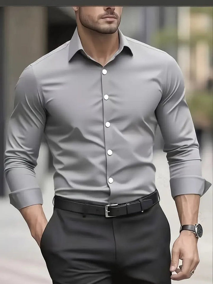 Men's Slim-Fit Wrinkle-Resistant Long-Sleeve Business Shirt