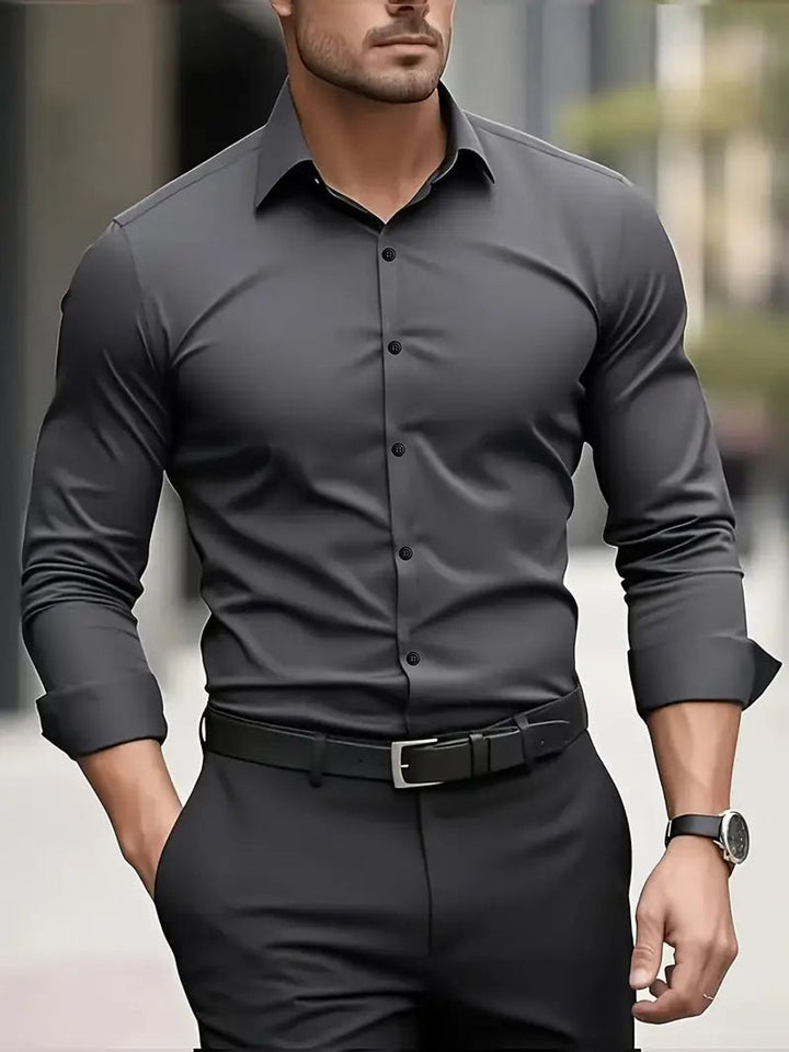 Men's Slim-Fit Wrinkle-Resistant Long-Sleeve Business Shirt