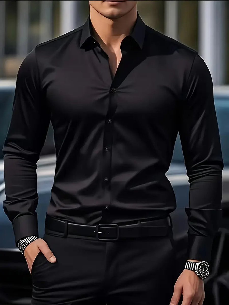 Men's Slim-Fit Wrinkle-Resistant Long-Sleeve Business Shirt