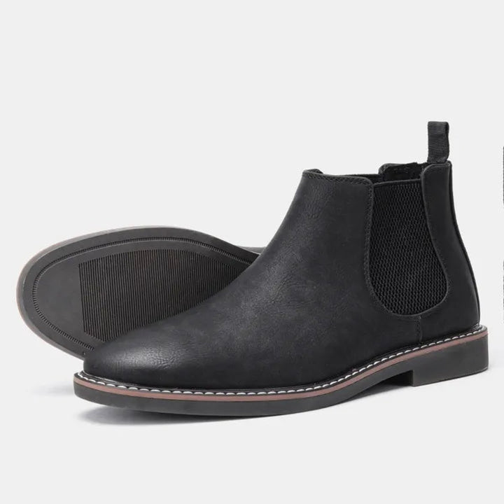 Men's Slip-On Leather Chelsea Ankle Boots - Black
