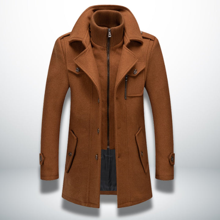Mens Smart-Casual Wool-Blend Button-Front Overcoat Knitted Zip Inner