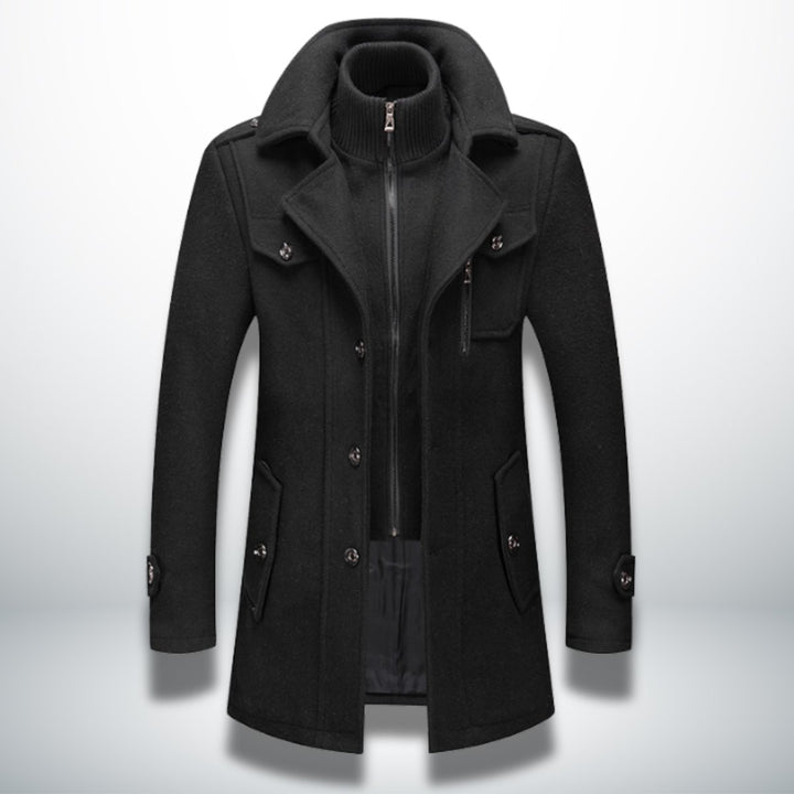 Mens Smart-Casual Wool-Blend Button-Front Overcoat Knitted Zip Inner