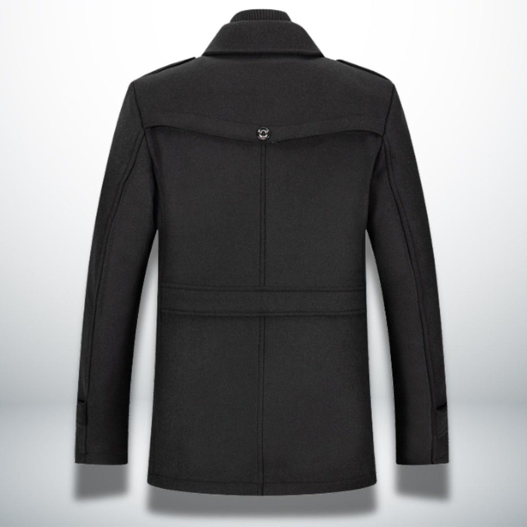 Mens Smart-Casual Wool-Blend Button-Front Overcoat Knitted Zip Inner
