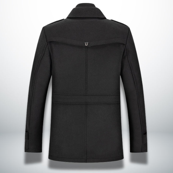 Mens Smart-Casual Wool-Blend Button-Front Overcoat Knitted Zip Inner