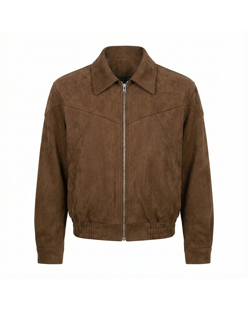 Men's Smooth Suede Zip-Up Bomber Jacket