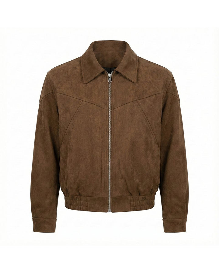 Men's Smooth Suede Zip-Up Bomber Jacket