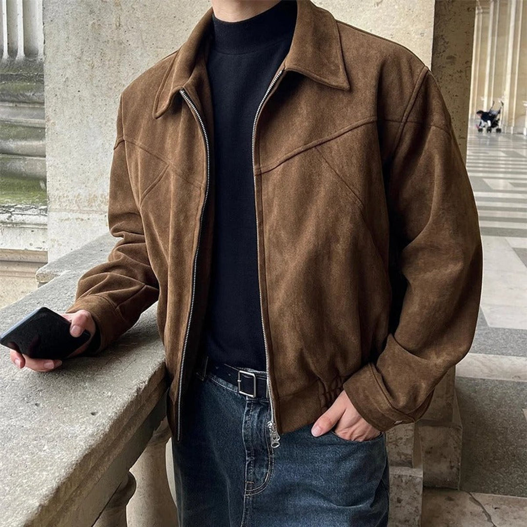 Men's Smooth Suede Zip-Up Bomber Jacket