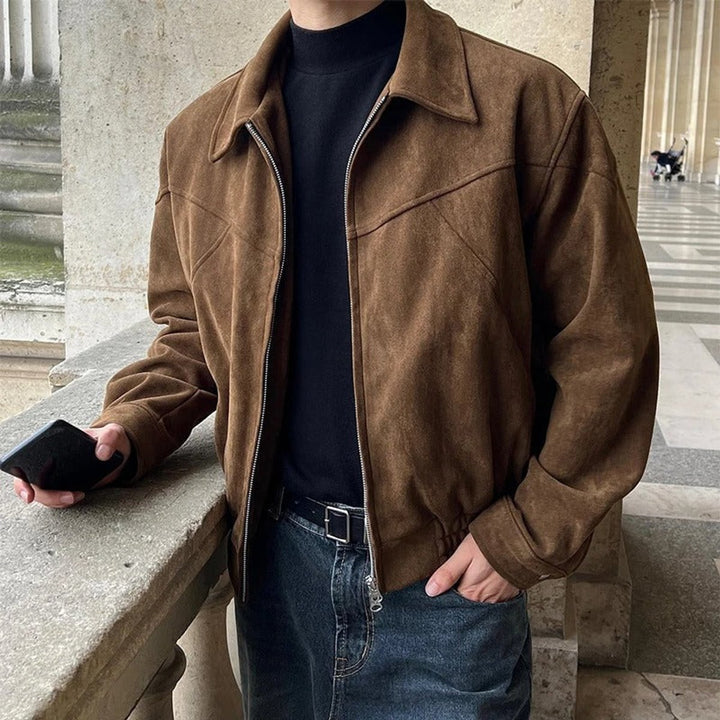Men's Smooth Suede Zip-Up Bomber Jacket