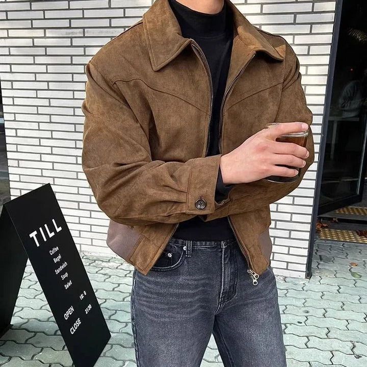 Men's Smooth Suede Zip-Up Bomber Jacket