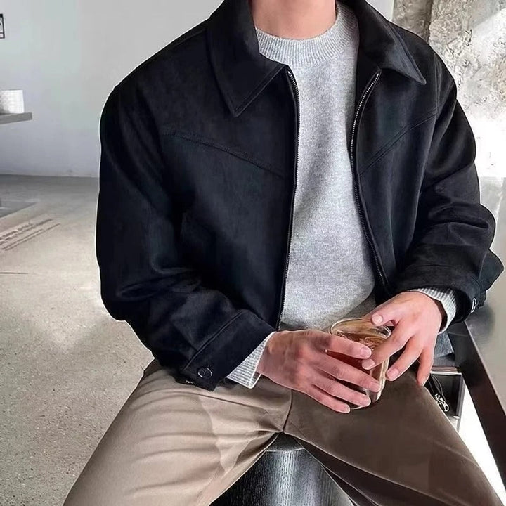 Men's Smooth Suede Zip-Up Bomber Jacket