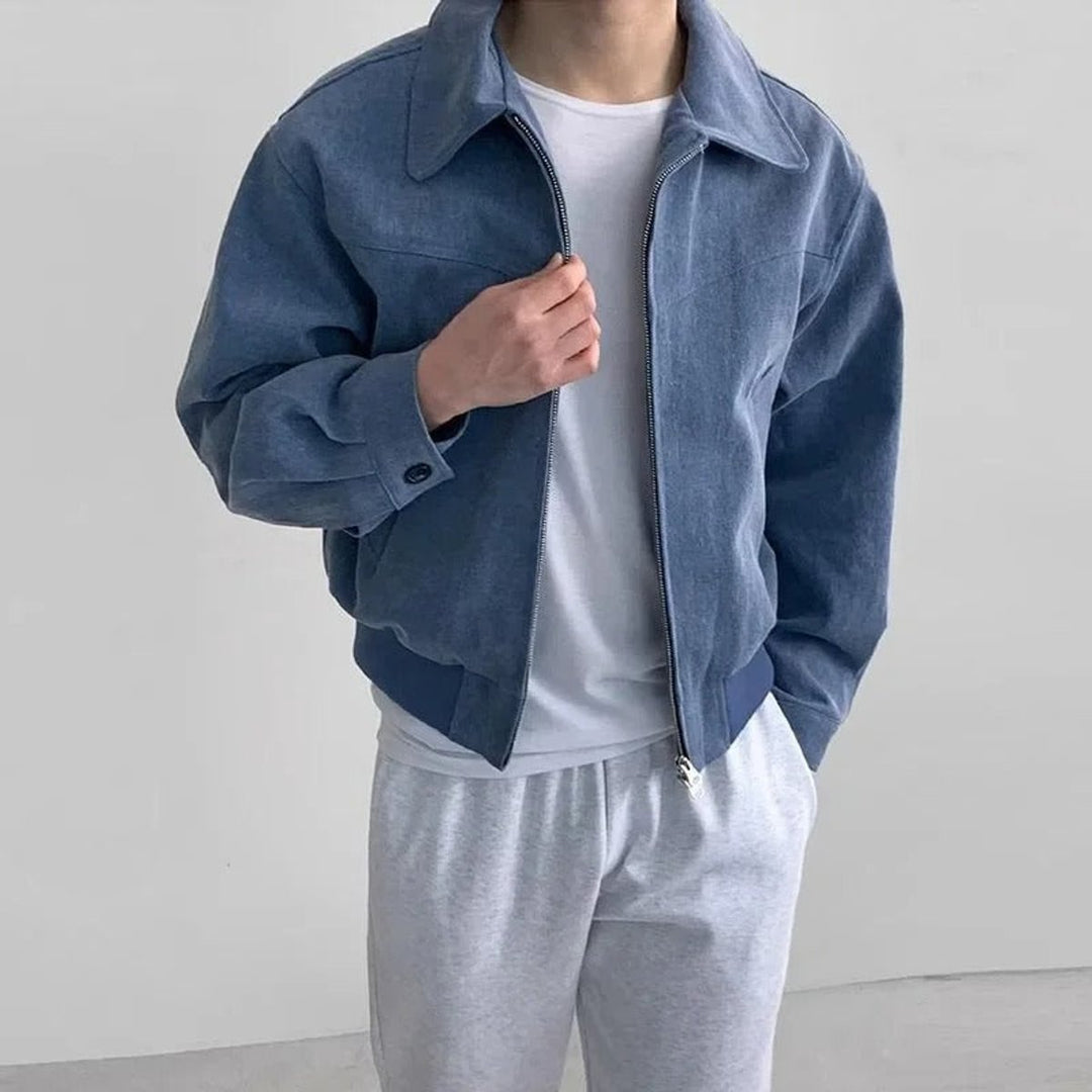 Men's Smooth Suede Zip-Up Bomber Jacket