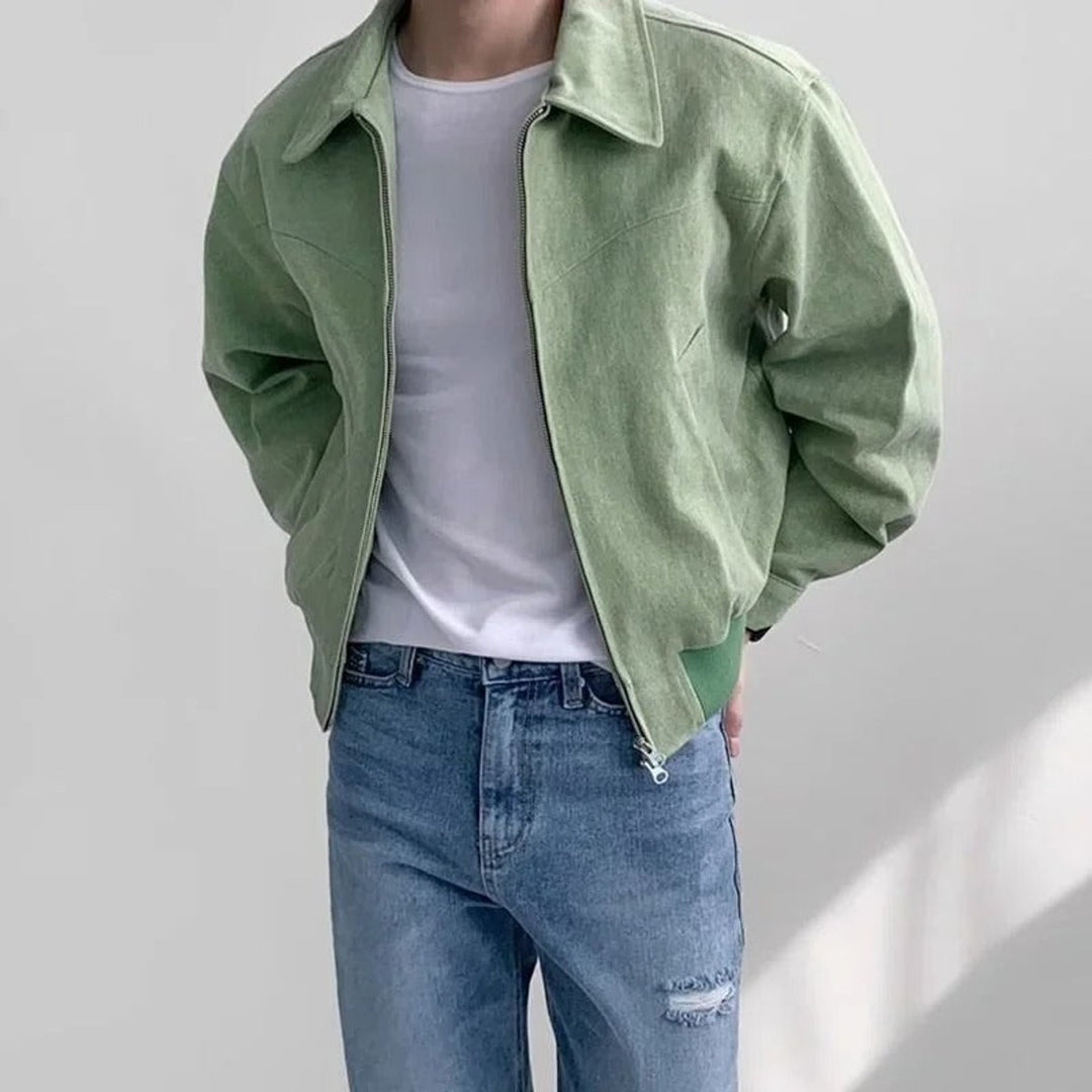 Men's Smooth Suede Zip-Up Bomber Jacket