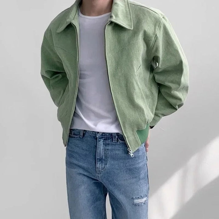 Men's Smooth Suede Zip-Up Bomber Jacket