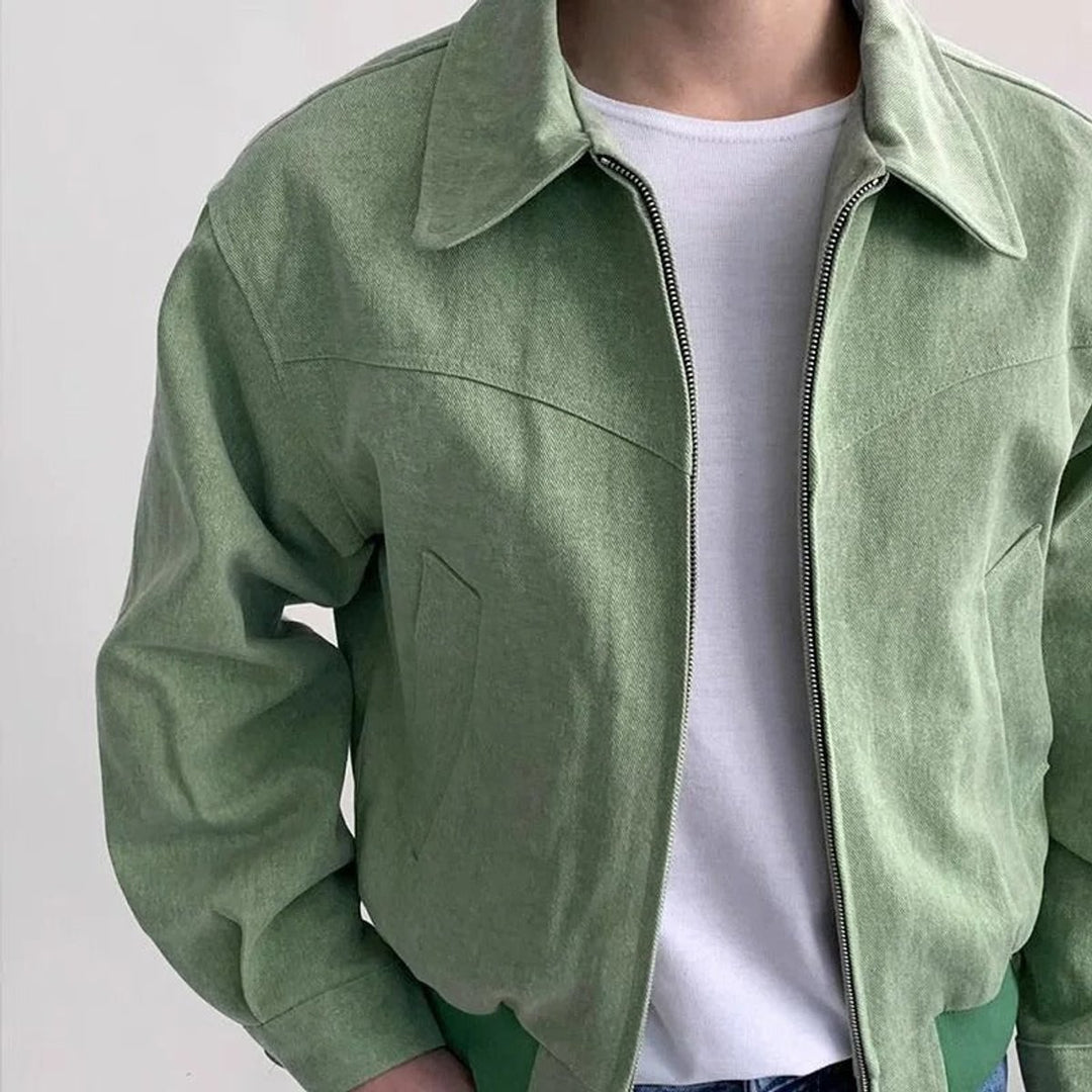 Men's Smooth Suede Zip-Up Bomber Jacket