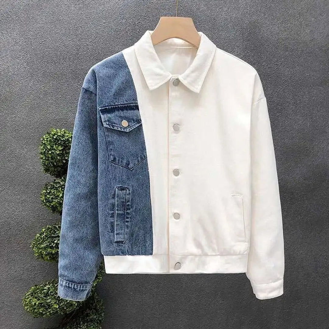 Men's Split-Panel Two-Tone Denim Jacket Bomber