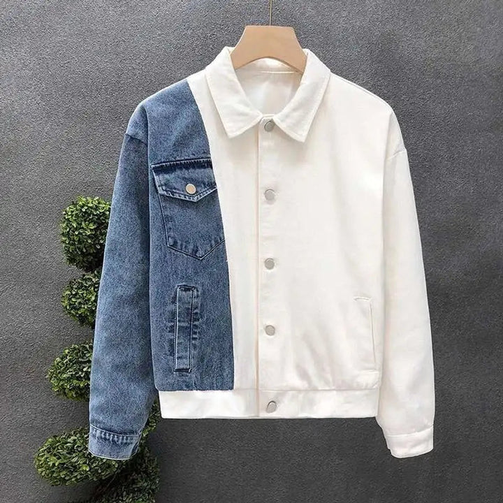 Men's Split-Panel Two-Tone Denim Jacket Bomber