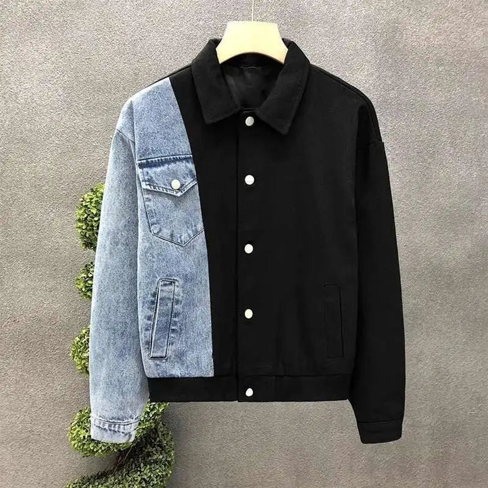 Men's Split-Panel Two-Tone Denim Jacket Bomber