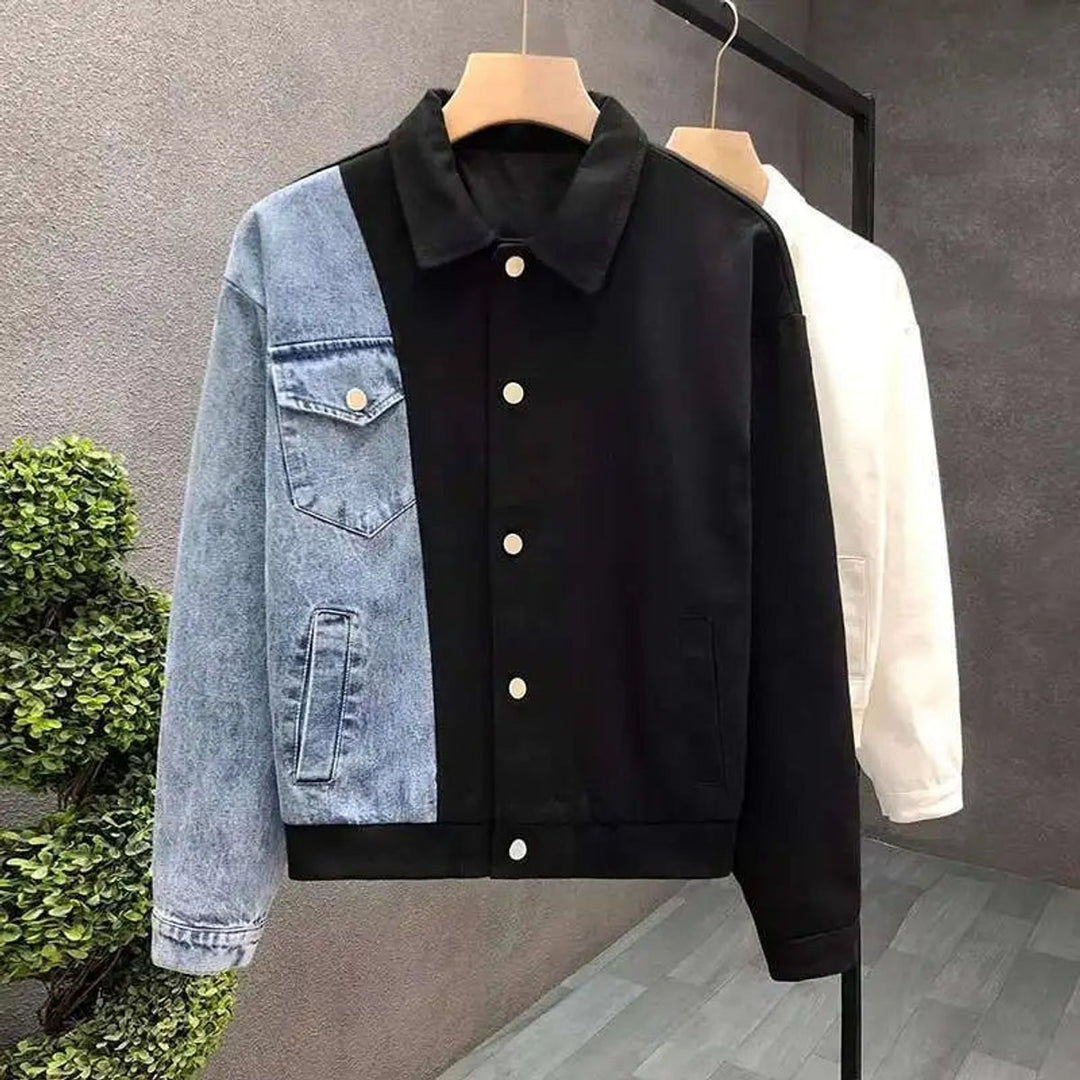 Men's Split-Panel Two-Tone Denim Jacket Bomber