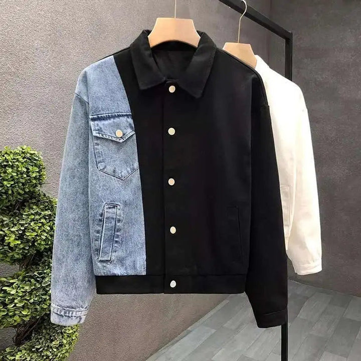 Men's Split-Panel Two-Tone Denim Jacket Bomber