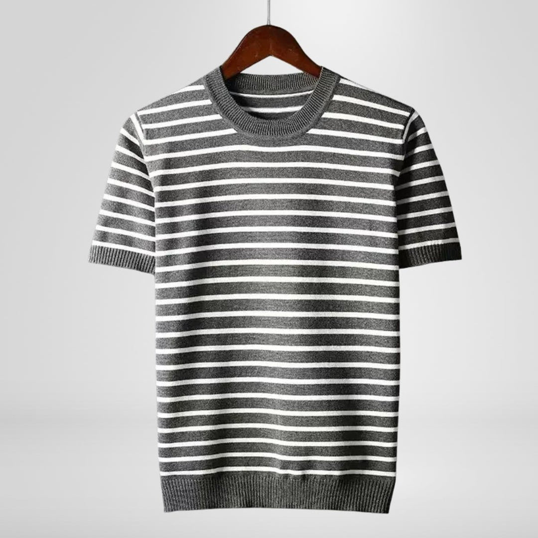 Mens Striped Knitted Crewneck Jumper Cotton Blend