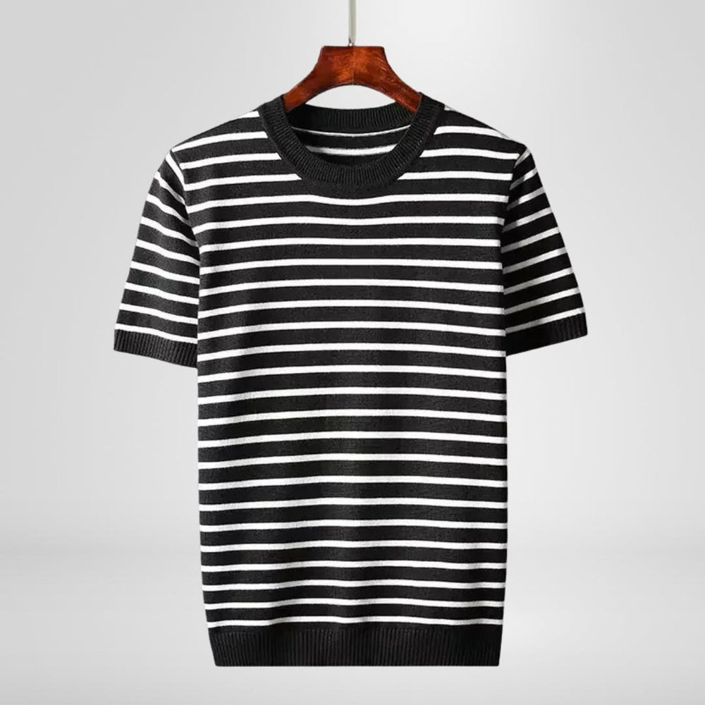 Mens Striped Knitted Crewneck Jumper Cotton Blend