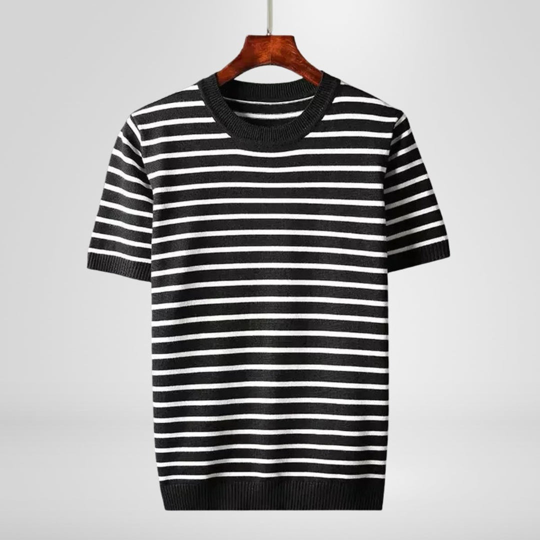 Mens Striped Knitted Crewneck Jumper Cotton Blend