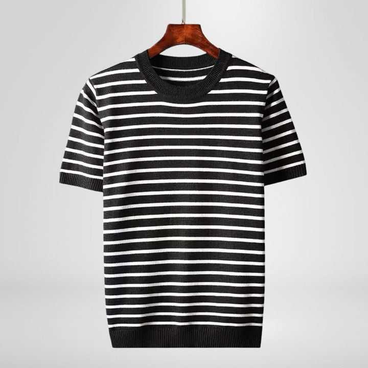 Mens Striped Knitted Crewneck Jumper Cotton Blend