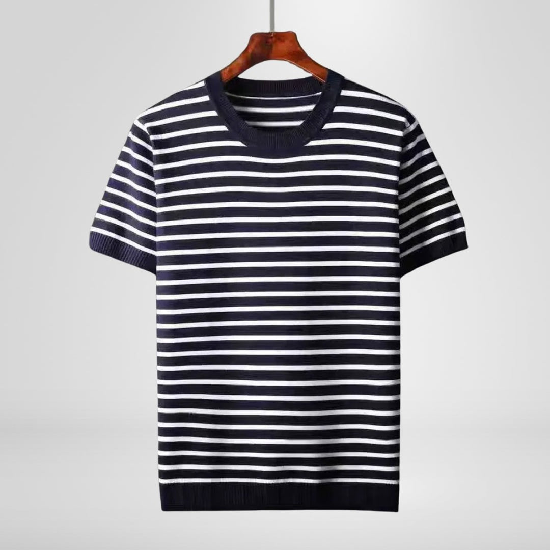 Mens Striped Knitted Crewneck Jumper Cotton Blend