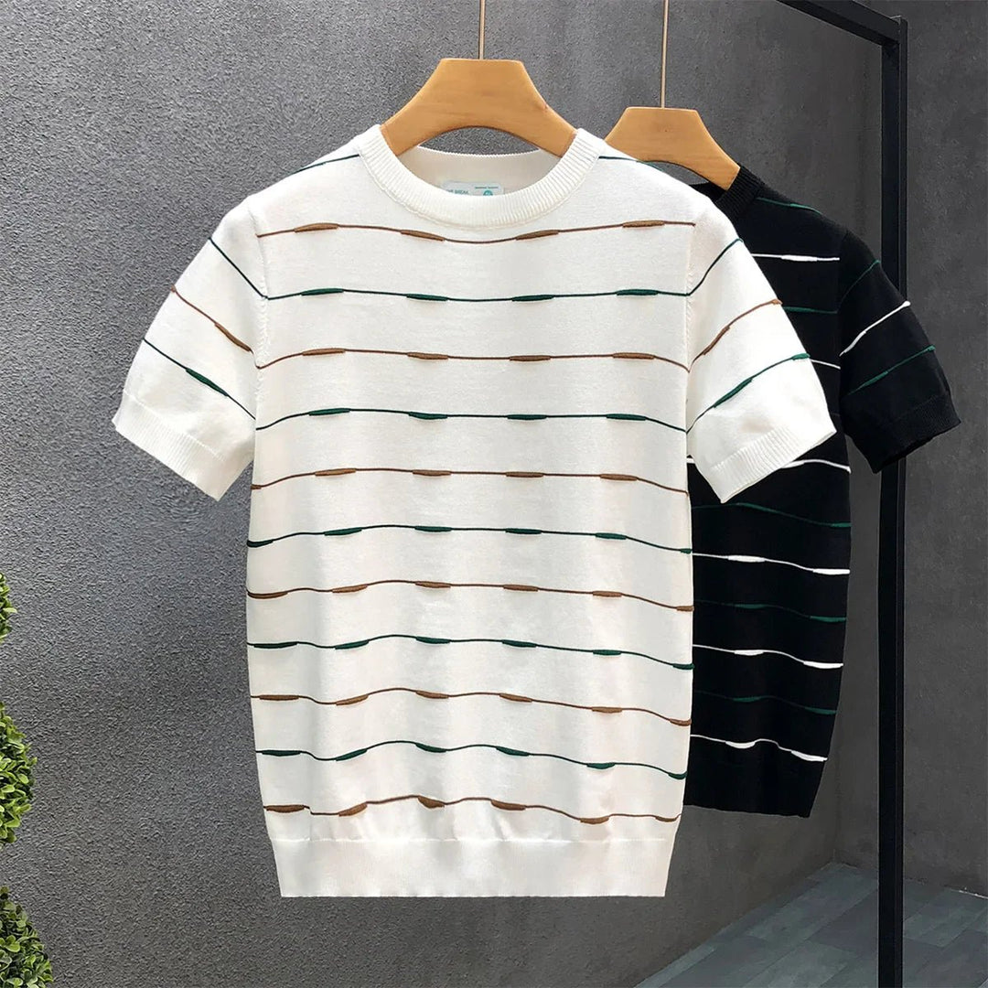 Men's Striped Knitted Crewneck Jumper Soft Cotton Knitwear