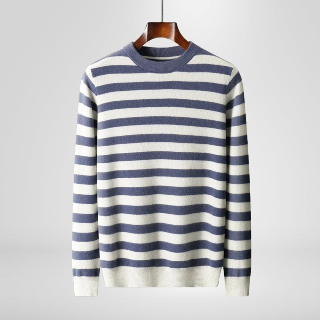 Mens Striped Knitted Jumper Ribbed Crew Neck Soft-Touch Pullover