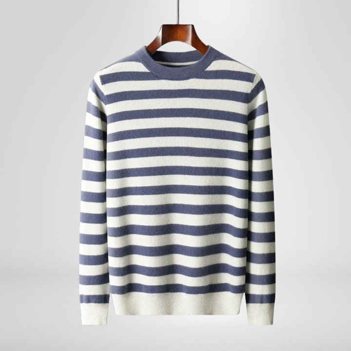 Mens Striped Knitted Jumper Ribbed Crew Neck Soft-Touch Pullover