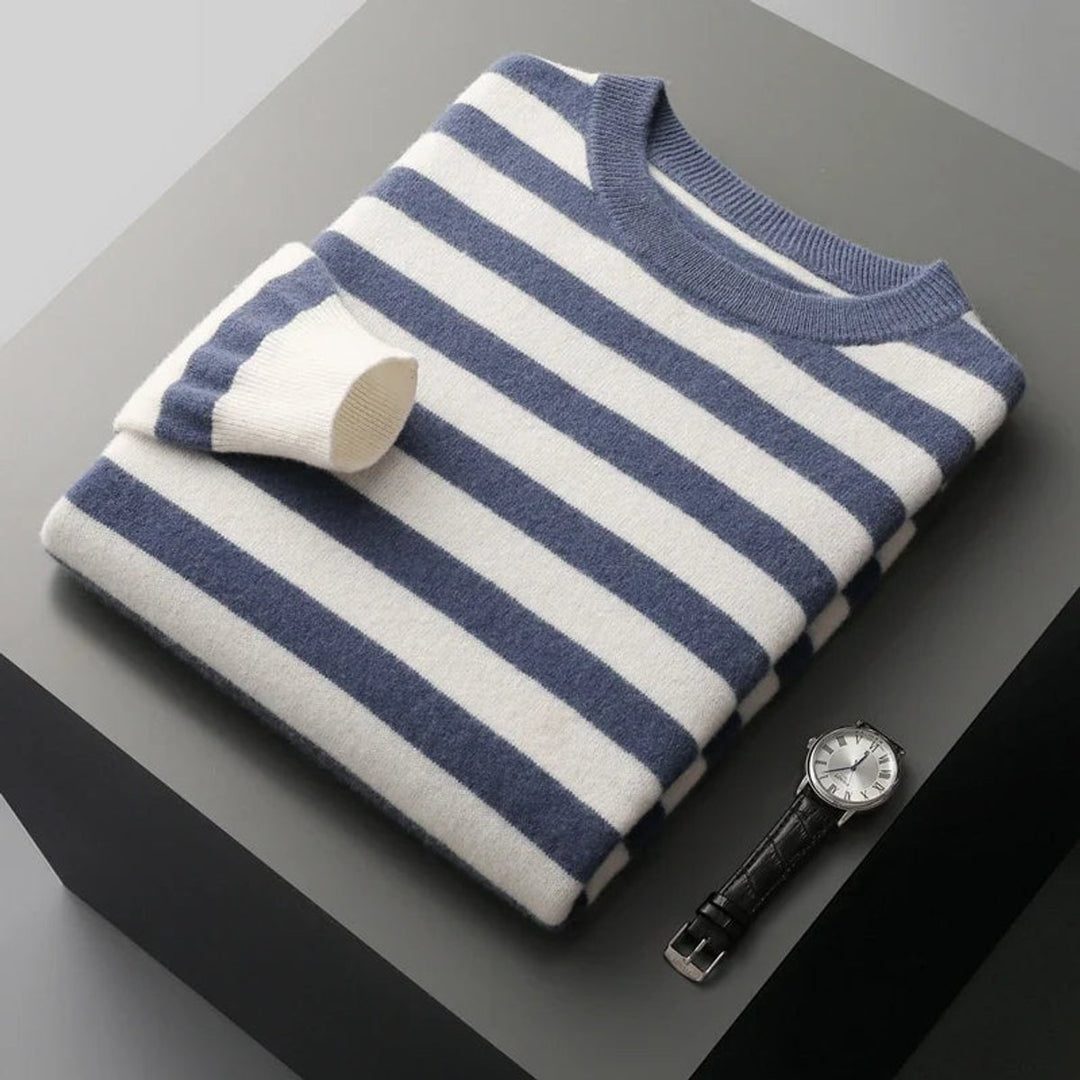 Mens Striped Knitted Jumper Ribbed Crew Neck Soft-Touch Pullover