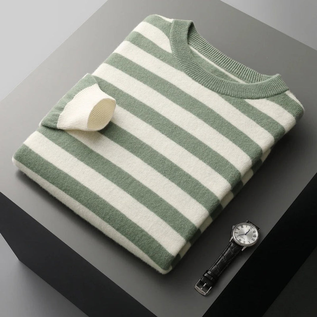 Mens Striped Knitted Jumper Ribbed Crew Neck Soft-Touch Pullover