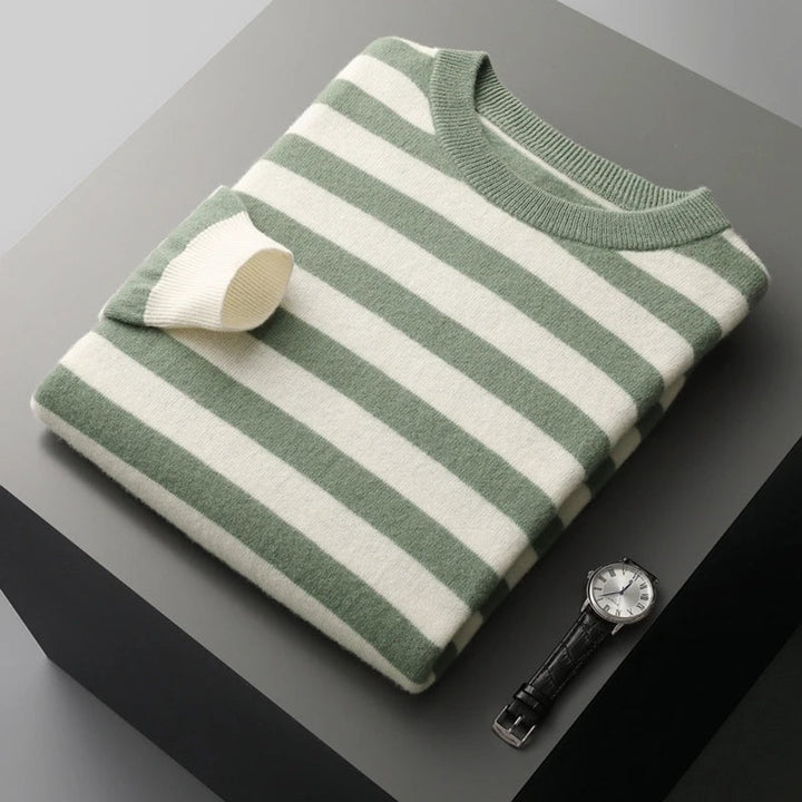 Mens Striped Knitted Jumper Ribbed Crew Neck Soft-Touch Pullover