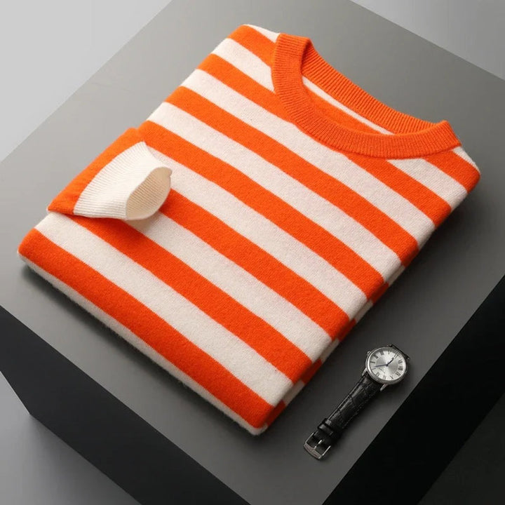 Mens Striped Knitted Jumper Ribbed Crew Neck Soft-Touch Pullover