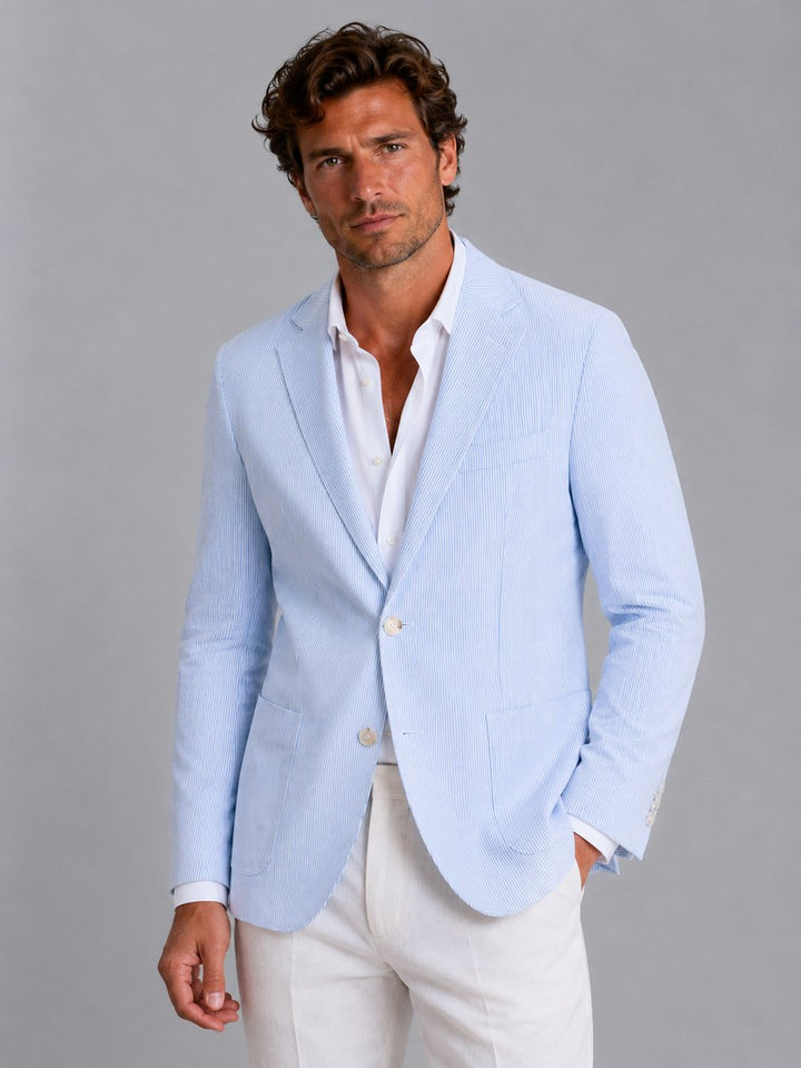 Men's Striped Seersucker Tailored Blazer Lightweight Summer Jacket