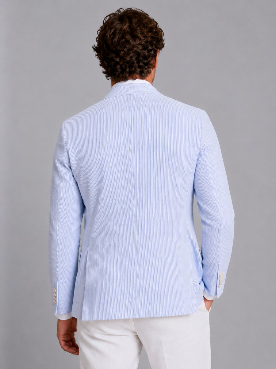 Men's Striped Seersucker Tailored Blazer Lightweight Summer Jacket