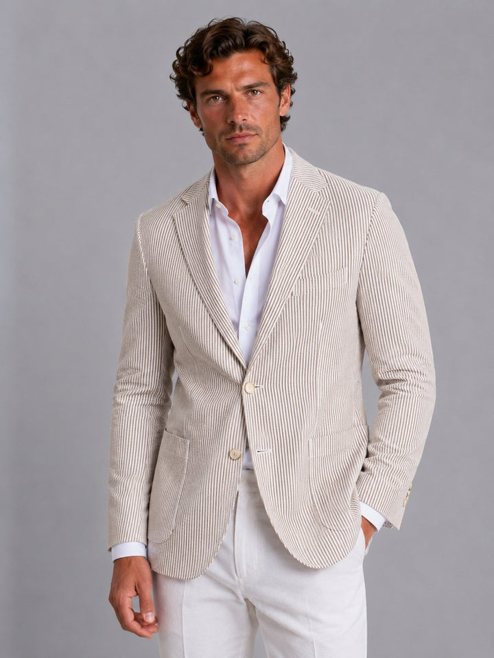 Men's Striped Seersucker Tailored Blazer Lightweight Summer Jacket