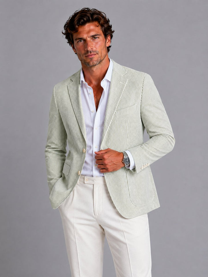 Men's Striped Seersucker Tailored Blazer Lightweight Summer Jacket