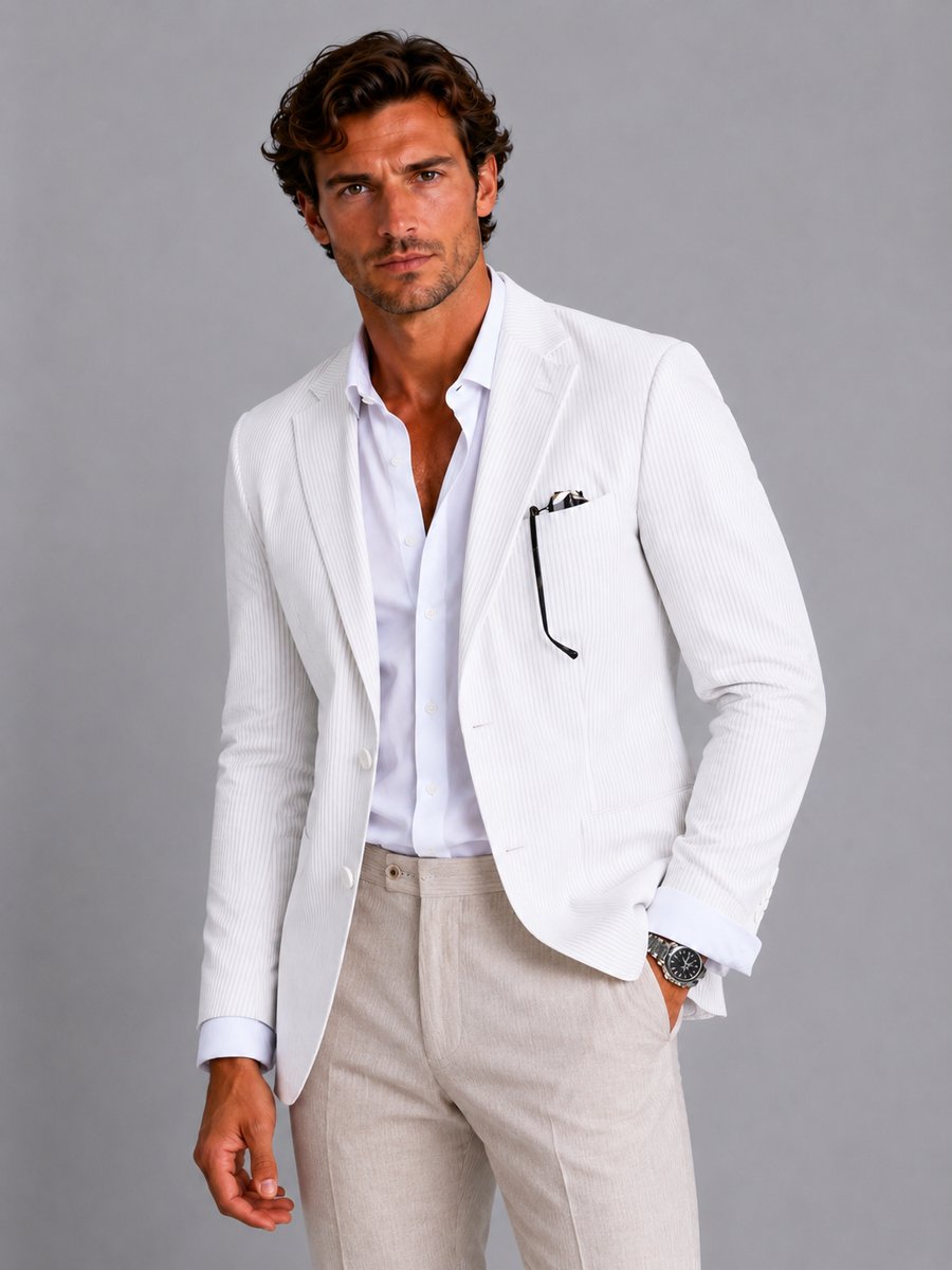 Men's Striped Seersucker Tailored Blazer Lightweight Summer Jacket