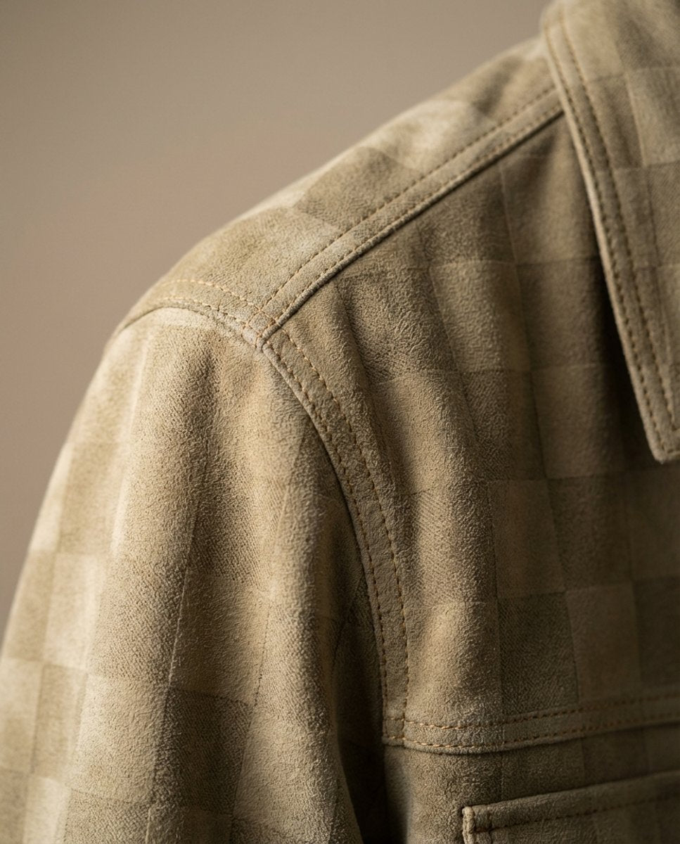 Mens Suede Checked Overshirt Jacket Snap Button Shacket
