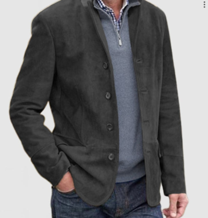 Men's Suede-Finish Button-Front Blazer Jacket